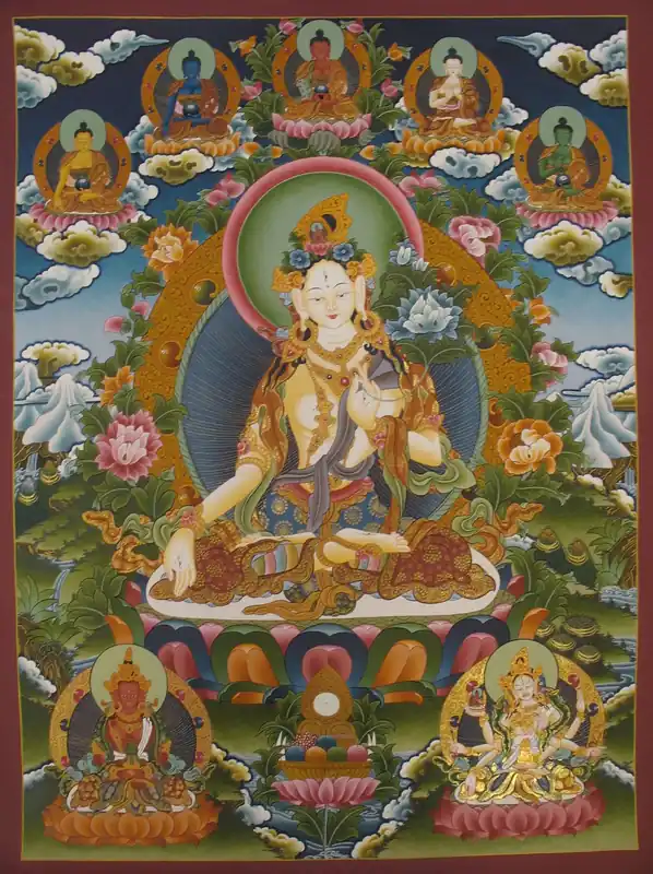 Thangka peinte à la main de Tara Blanche