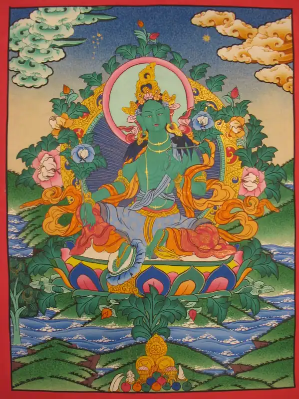 Thangka traditionnel tibétain de la Tara Verte