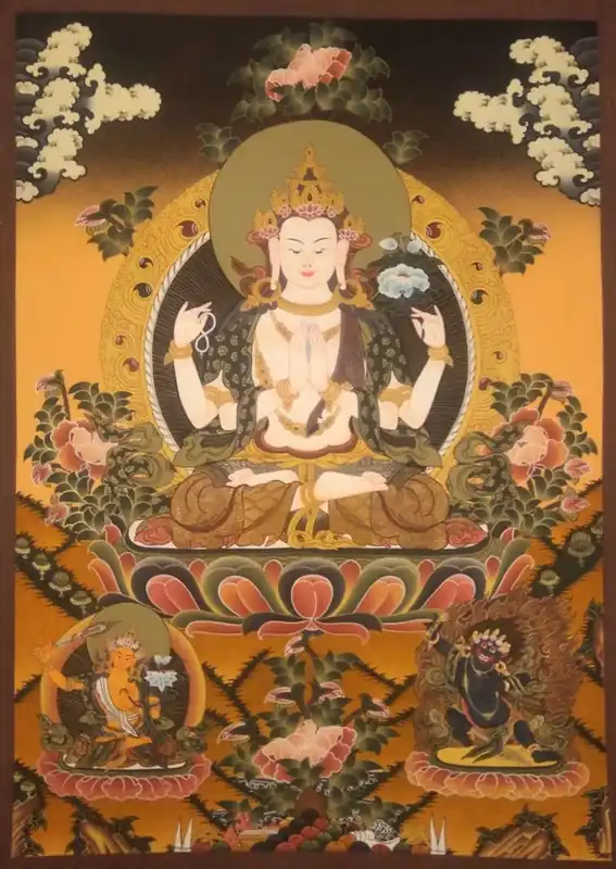 Chenrezig avec Vajrapani Peinture Thangka