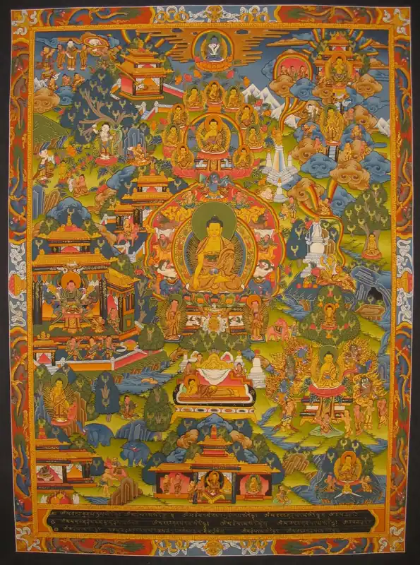 Peinture Thangka de la Vie du Bouddha