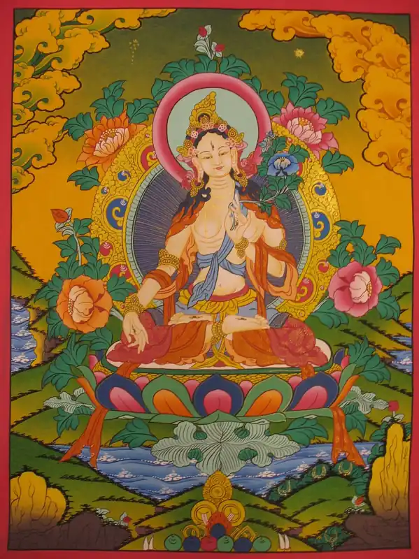 Thangka himalayen de la Déesse Tara Blanche