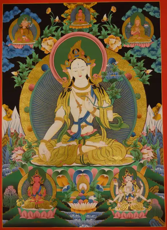 Thangka sacré de la Déesse Tara Blanche