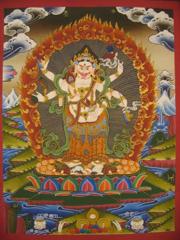 Thangka tibétain de Mahakala Blanc