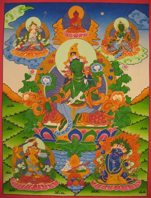 Thangka traditionnelle de la déesse Tara verte