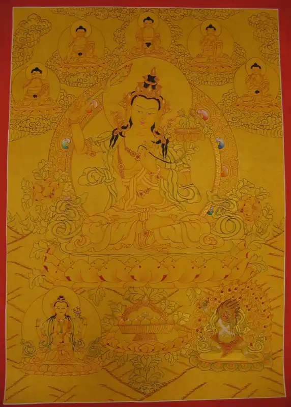 Manjushri avec une peinture des Cinq Bouddhas