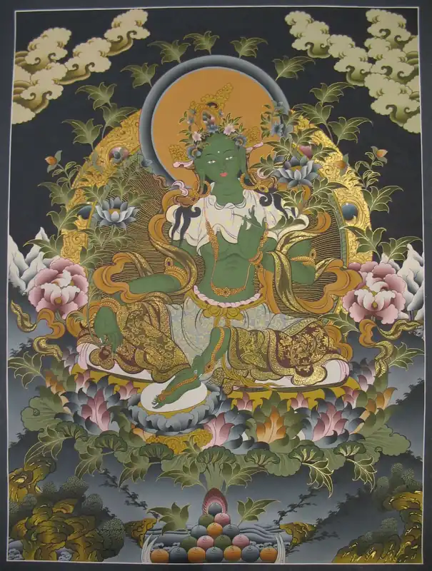 Green Tara Traditional Tibetan Thangka