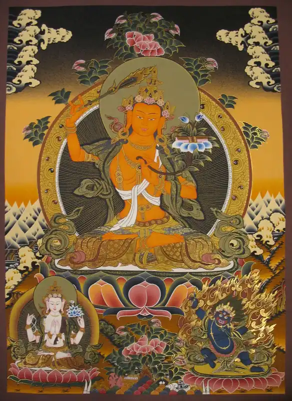 Peinture de Manjushree avec Chenrezig