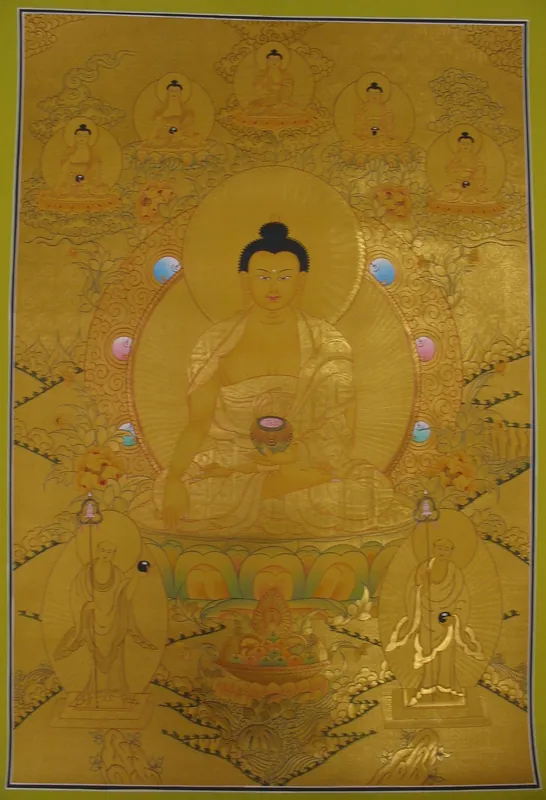 Shakyamuni avec une peinture des Cinq Bouddhas
