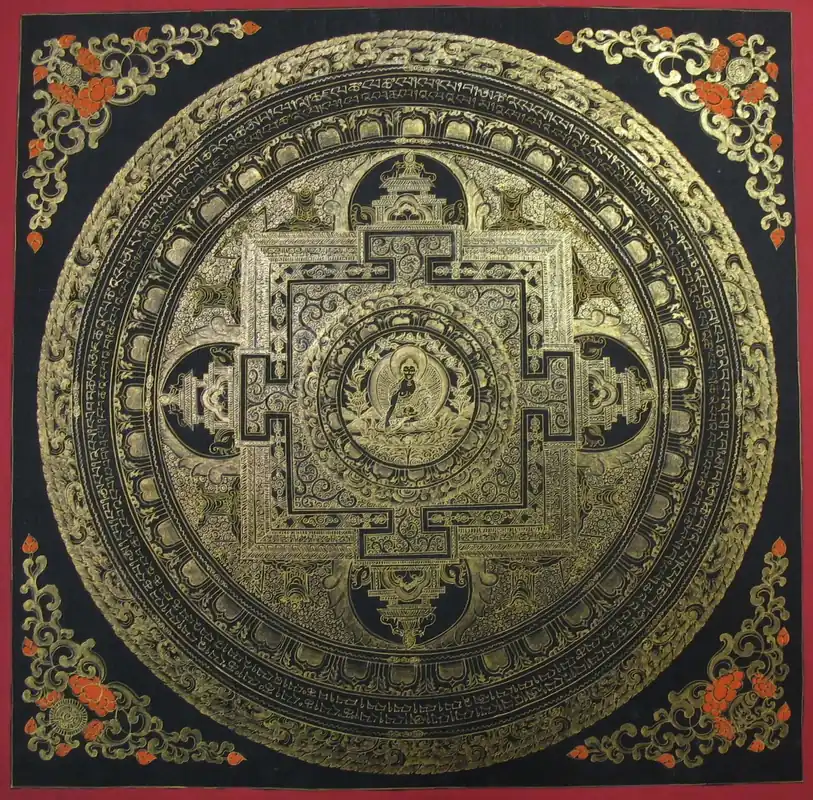 Mandala noir et doré de Shakyamuni Bouddha