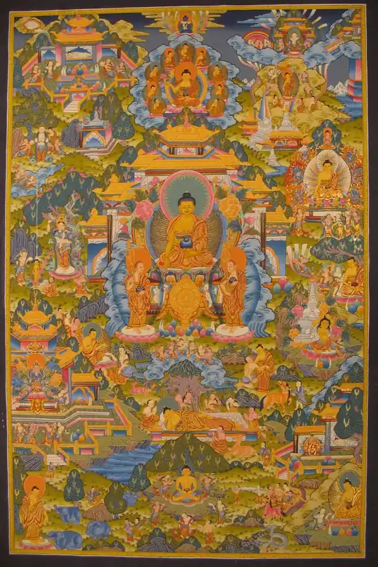 Histoire de la vie du Bouddha Maître Thangka