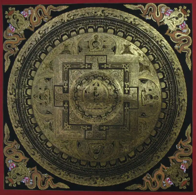 Mandala traditionnel de Tara Blanche en noir et or