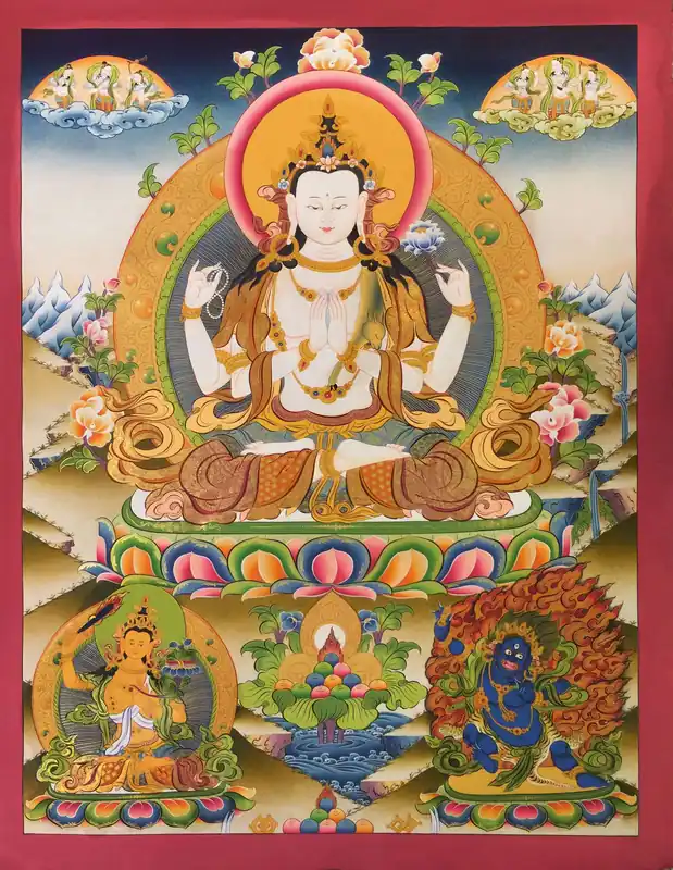 Chenrezig avec Vajrapani Rituel Thangka
