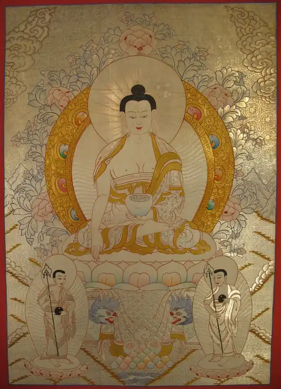 Thangka du Bouddha en argent et en or