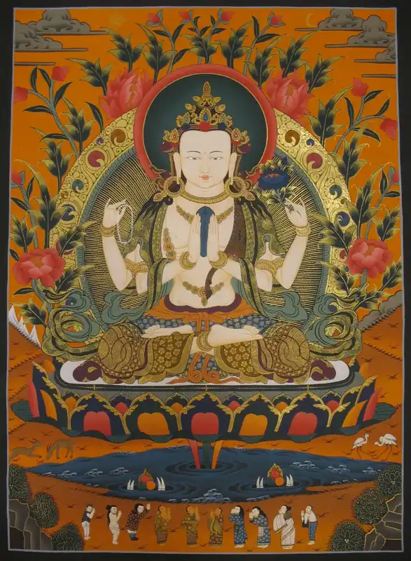 Peinture tibétaine de Chenrezig Thangka