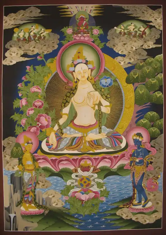 Thangka tibétain de la Tara blanche en méditation