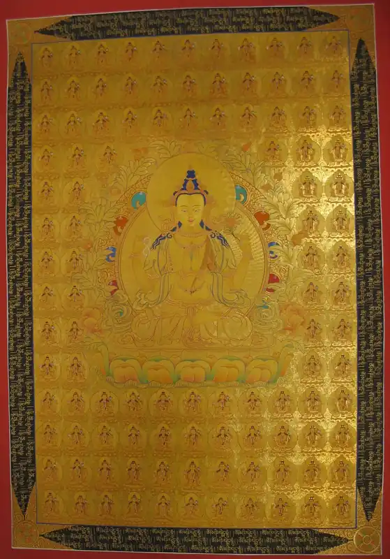 Peinture Thangka tibétaine de 108 Chenrezig