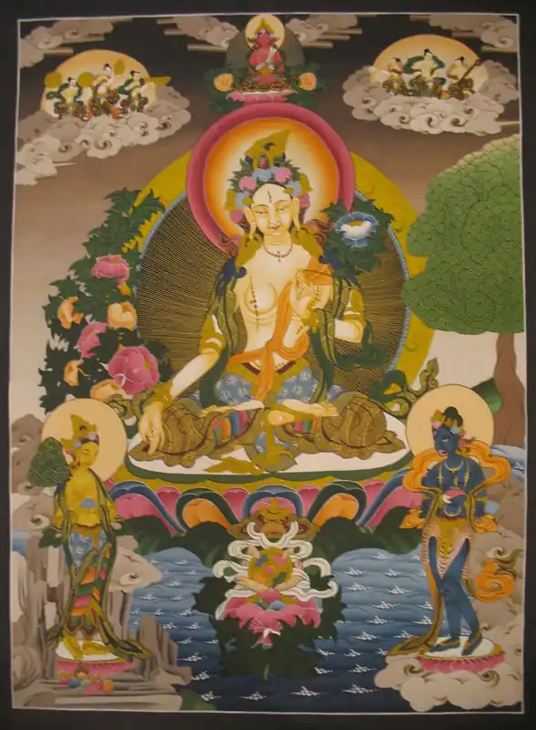 Thangka de la Tara Blanche avec le Bouddha Amitabha
