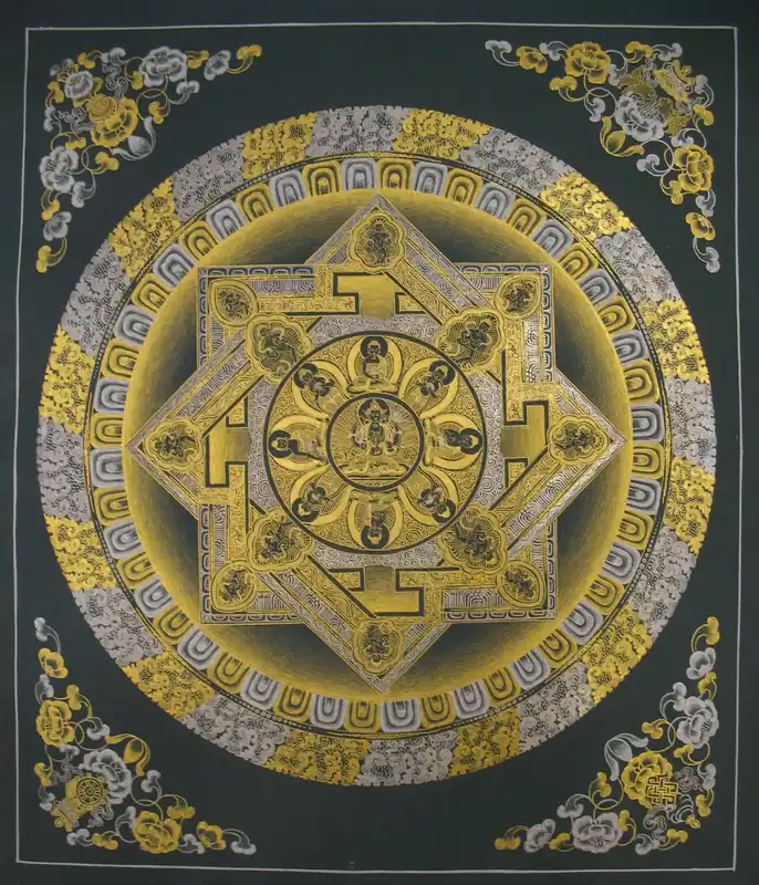 Mandala de Chenrezig Noir et Doré