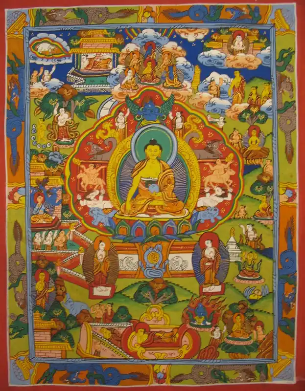 Vie du Bouddha Thangka Tibétain
