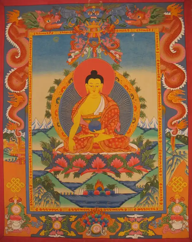 Thangka du Bouddha Shakyamuni avec Dragon