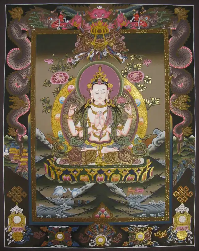 Peinture rituelle de Thangka de Chenrezig