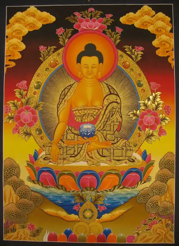 Thangka tibétain de Shakyamuni Bouddha