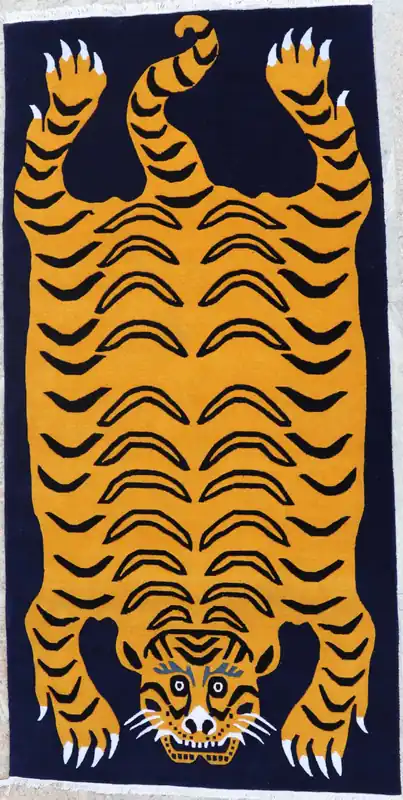 Tapis tibétain avec motif de tigre (bleu)