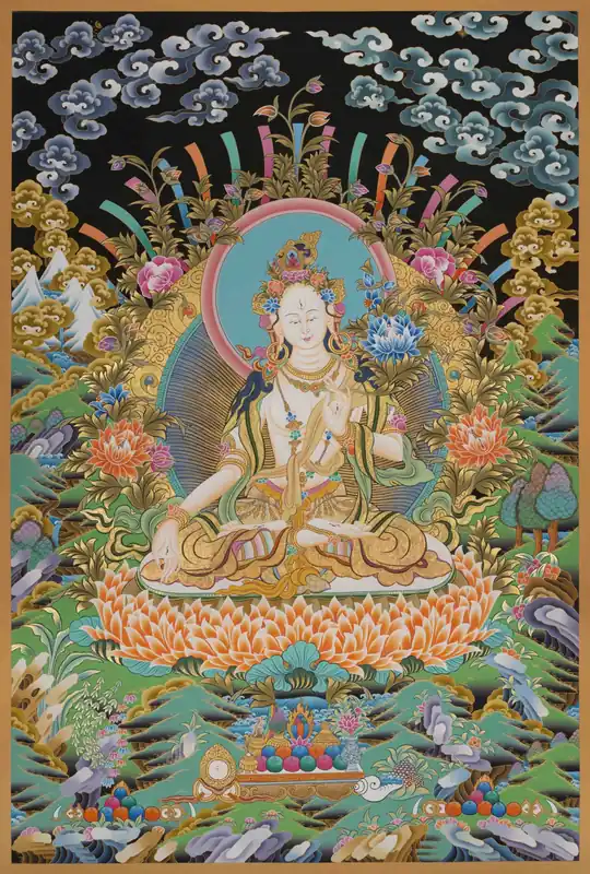 Thangka tibétain de la Déesse Blanche Tara