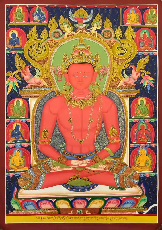 Thangka fait main d’Amitabha Bouddha