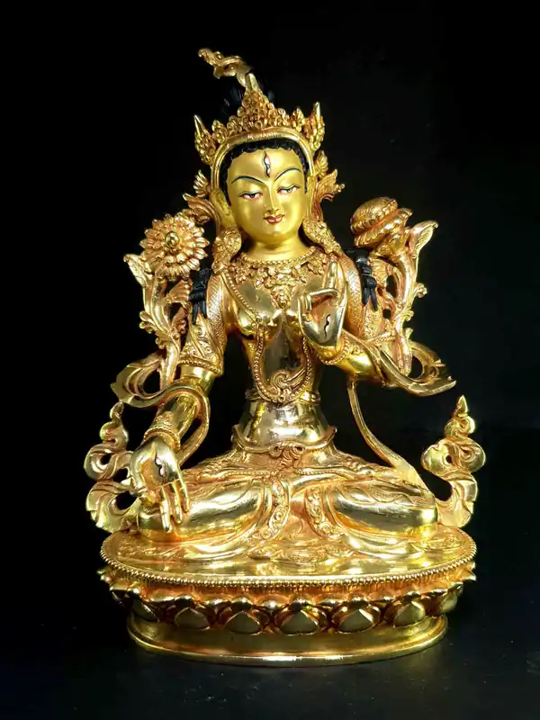 Statue traditionnelle en bois de Tara Blanche faite à la main