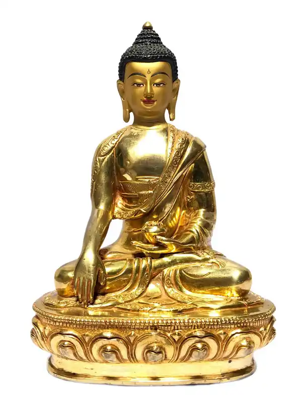 Statue de Shakyamuni Bouddha – Visage peint doré