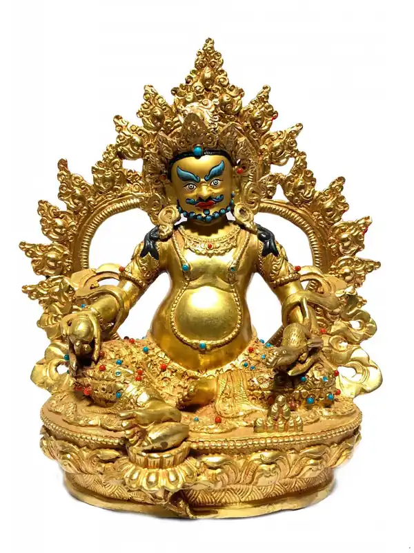 Statue tibétaine de Jambhala – Cuivre plaqué or