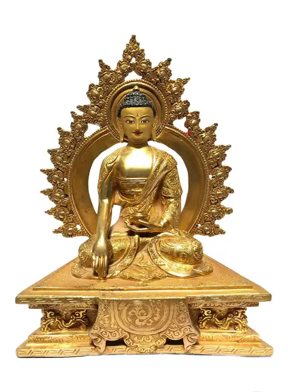 Statue de Bouddha Shakyamuni tibétain – Plaqué or en cuivre