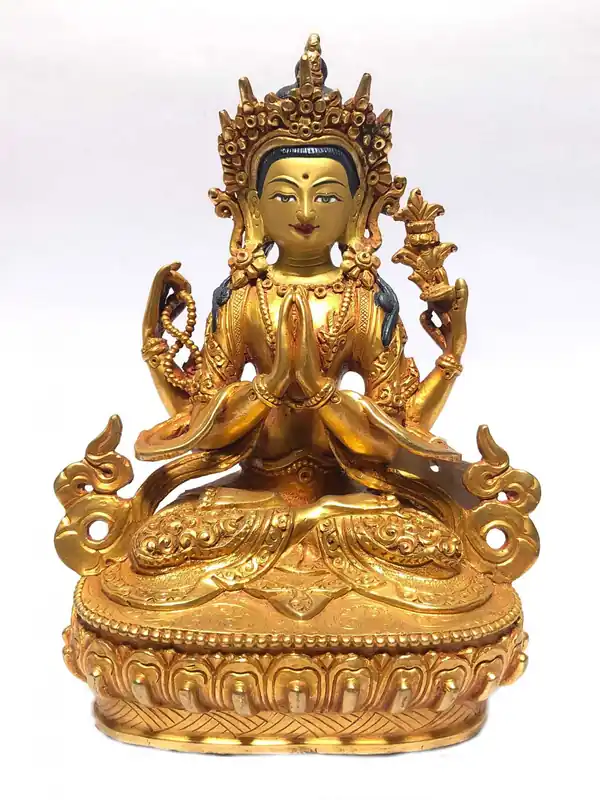 Statue en cuivre plaqué or d’Avalokiteshvara