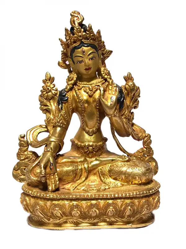 Statue rituelle de la Tara Blanche – Plaquée or en cuivre