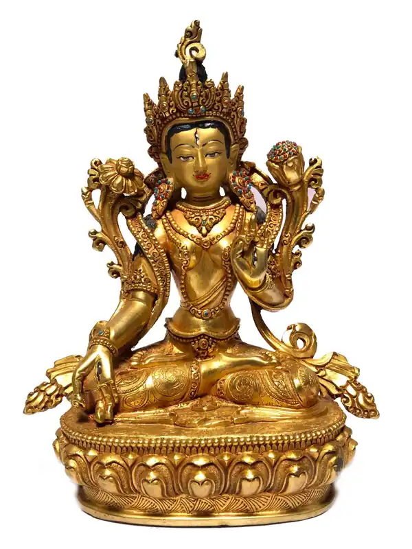 Statue de Tara Blanche faite à la main – Plaquée or en cuivre