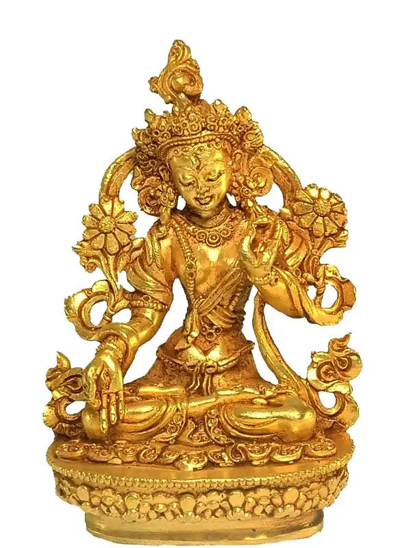 Statue de la Tara Blanche tibétaine – Plaquée en cuivre et or