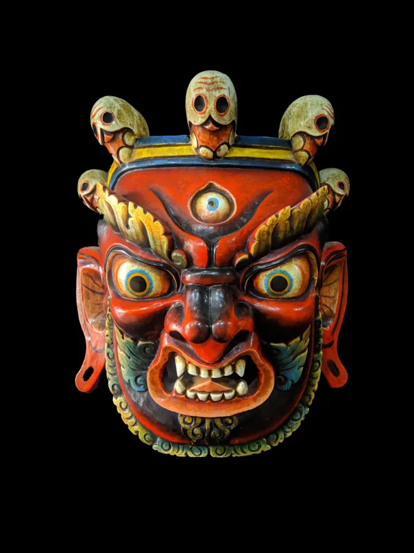 Masque en bois fait main de Mahakala