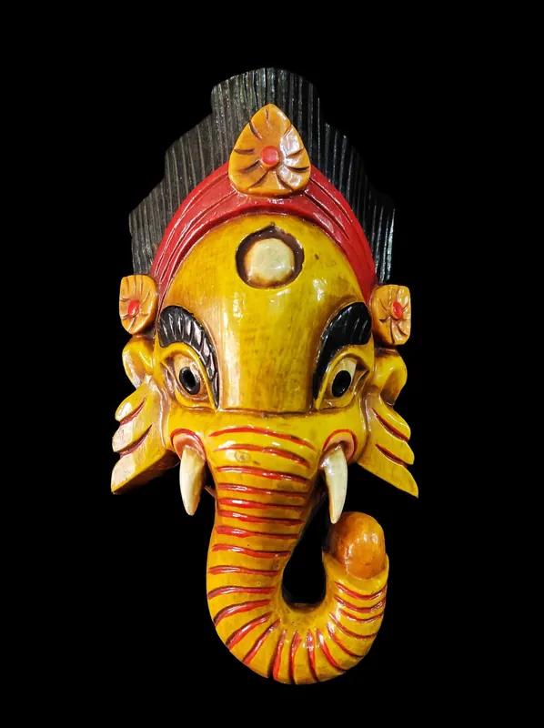 Masque en bois de Ganesh – Jaune