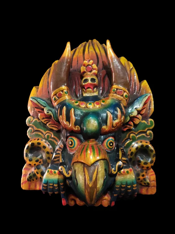 Masque en bois Garuda fait main – Peinture bleue