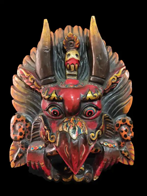 Masque en bois de Garuda – Peinture rouge