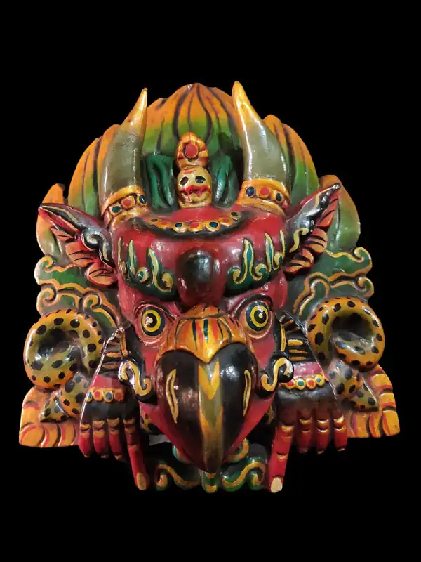 Masque en bois Garuda fait main – Peinture rouge