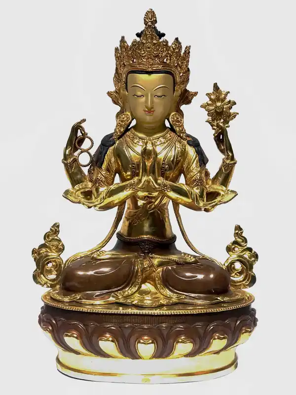 Statue d’Avalokitesvara – Partiellement Plaqué Or