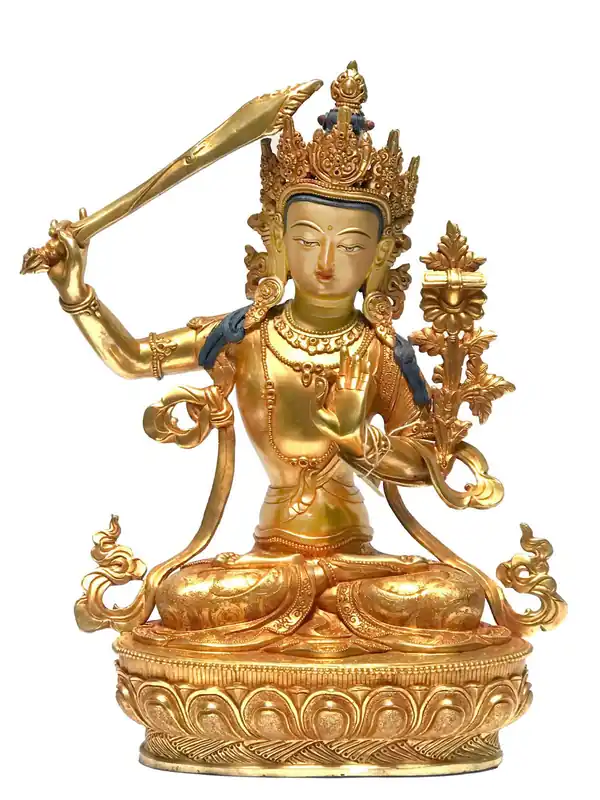 Statue plaquée or de Manjushri