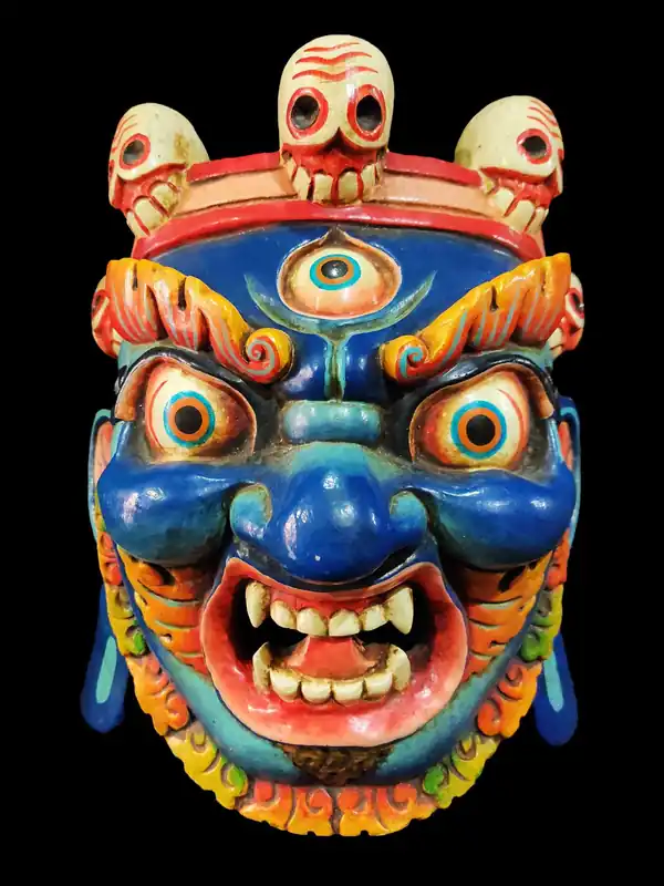 Masque en bois de Ganesh fait main – Peinture bleue