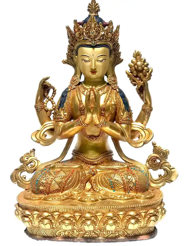 Statue d’Avalokiteshvara – Plaqué Or