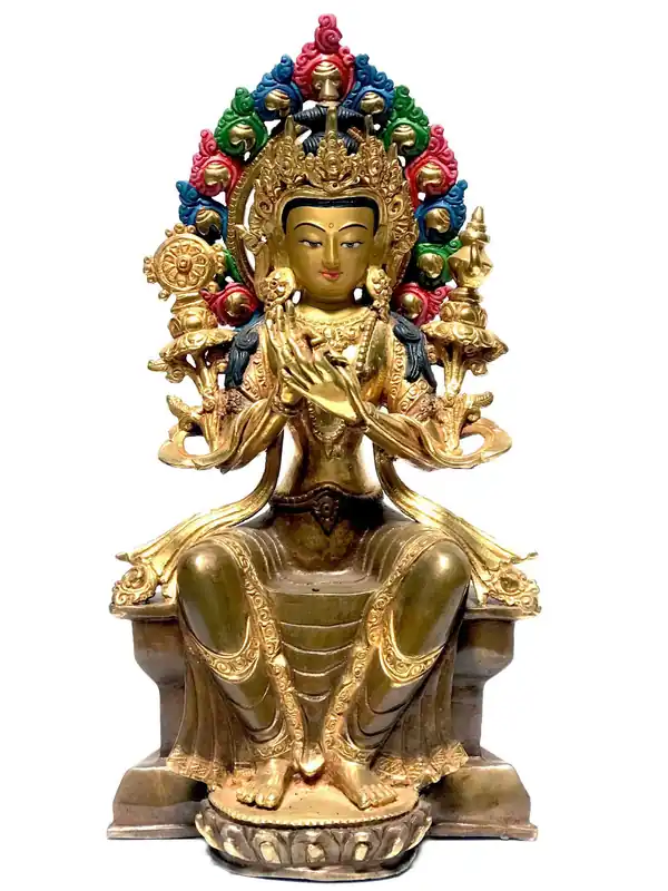 Statue de Maitreya Bouddha – Partiellement Plaquée Or