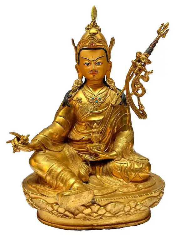 Statue en cuivre entièrement plaquée or de Padmasambhava