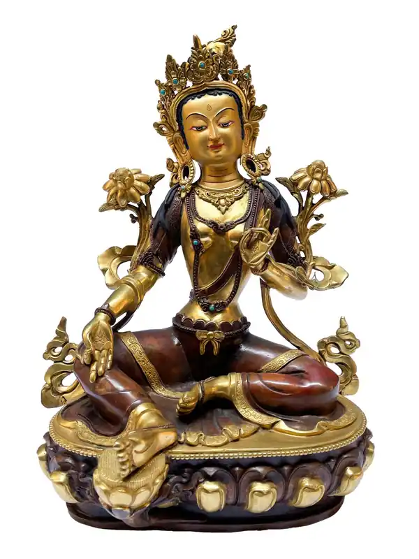 Statue de Tara Verte – Cuivre Partiellement Doré
