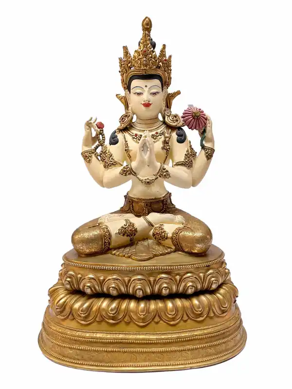 Statue en cuivre plaqué or d’Avalokiteshvara